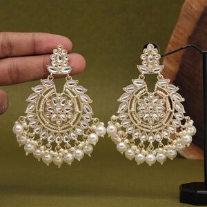White Color Kundan Chand Bali Earrings
